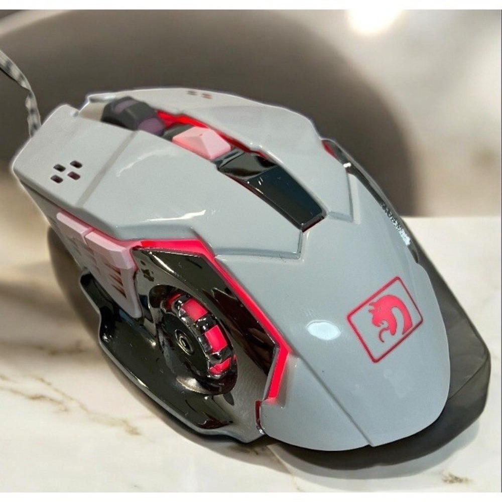Mamba Snake Wired Gaming Mouse RGB LED White Chrome Braided USB Cable Ergonomic